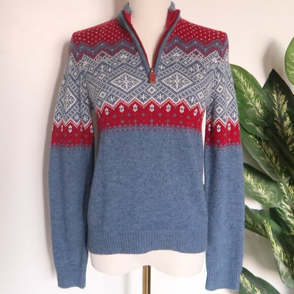 Vineyard Vines Fair Isle 1/4 Zip Sweater Blue Red Merino Wool Alpaca Long Sleeve - Picture 8 of 16
